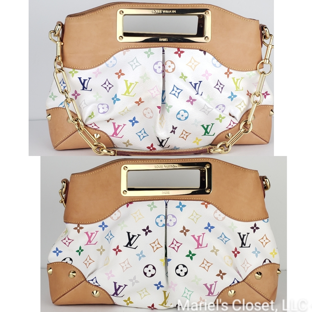 Authentic Louis Vuitton White Multicolore Judy MM with Strap and Dustbag #3247M - Picture 6 of 9